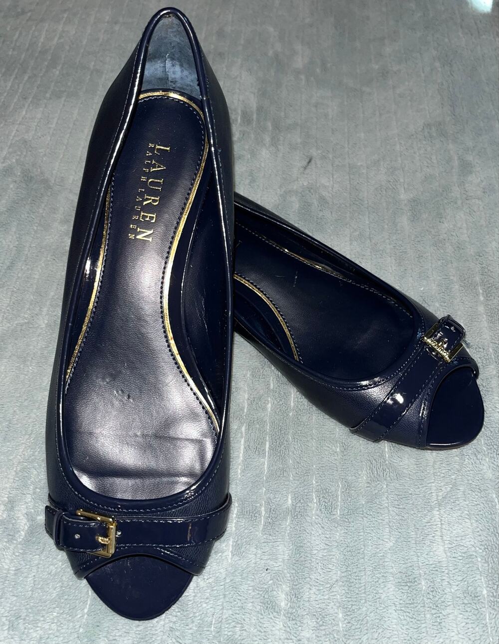 Lauren Ralph Lauren Madison Leather Peep-toe Wedge Pumps